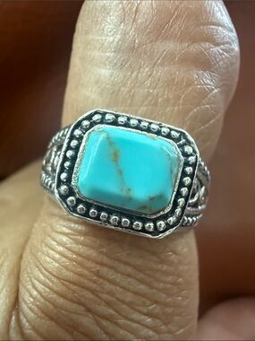 Vintage SS 925 Natural Turquoise Statement Ring 8.5